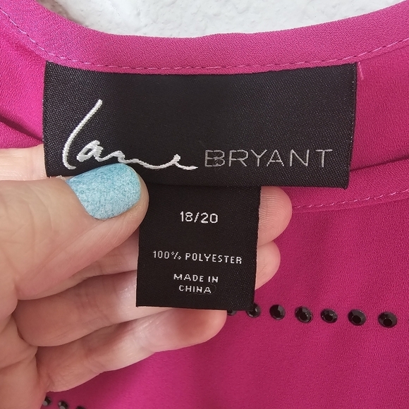 Lane Bryant Pink Black Hi Lo Tunic Blouse Shiny Plus Size 18/20 - Picture 7 of 13